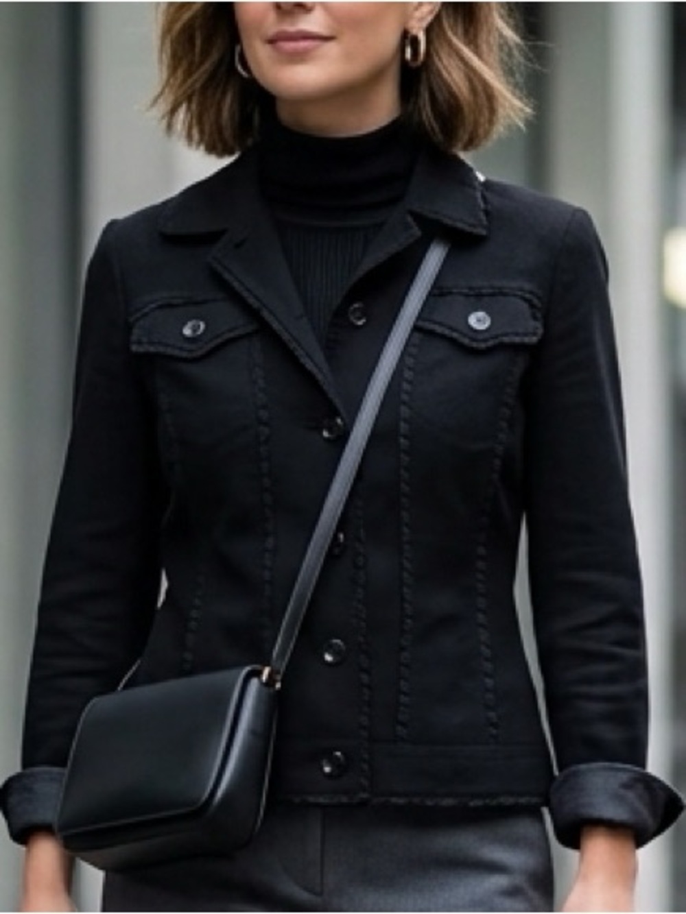 ESCADA Black Ruffle Trim Button Front Blazer Jacket Blazer Size 36 (US 6)